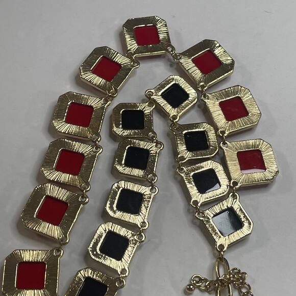 Cookie Lee necklace Chrome Gray and Red statement signed jewelry in gold tone - Picture 7 of 13